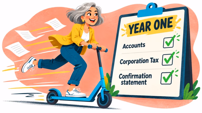 Company director reviewing first-year company tasks