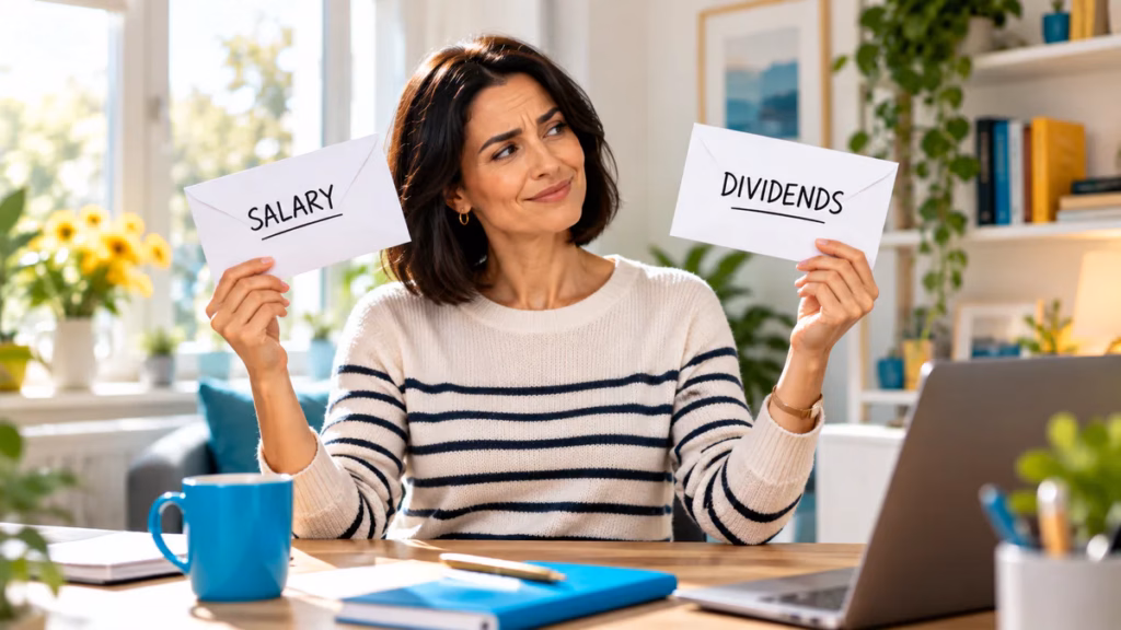 Company director reviewing salary and payroll